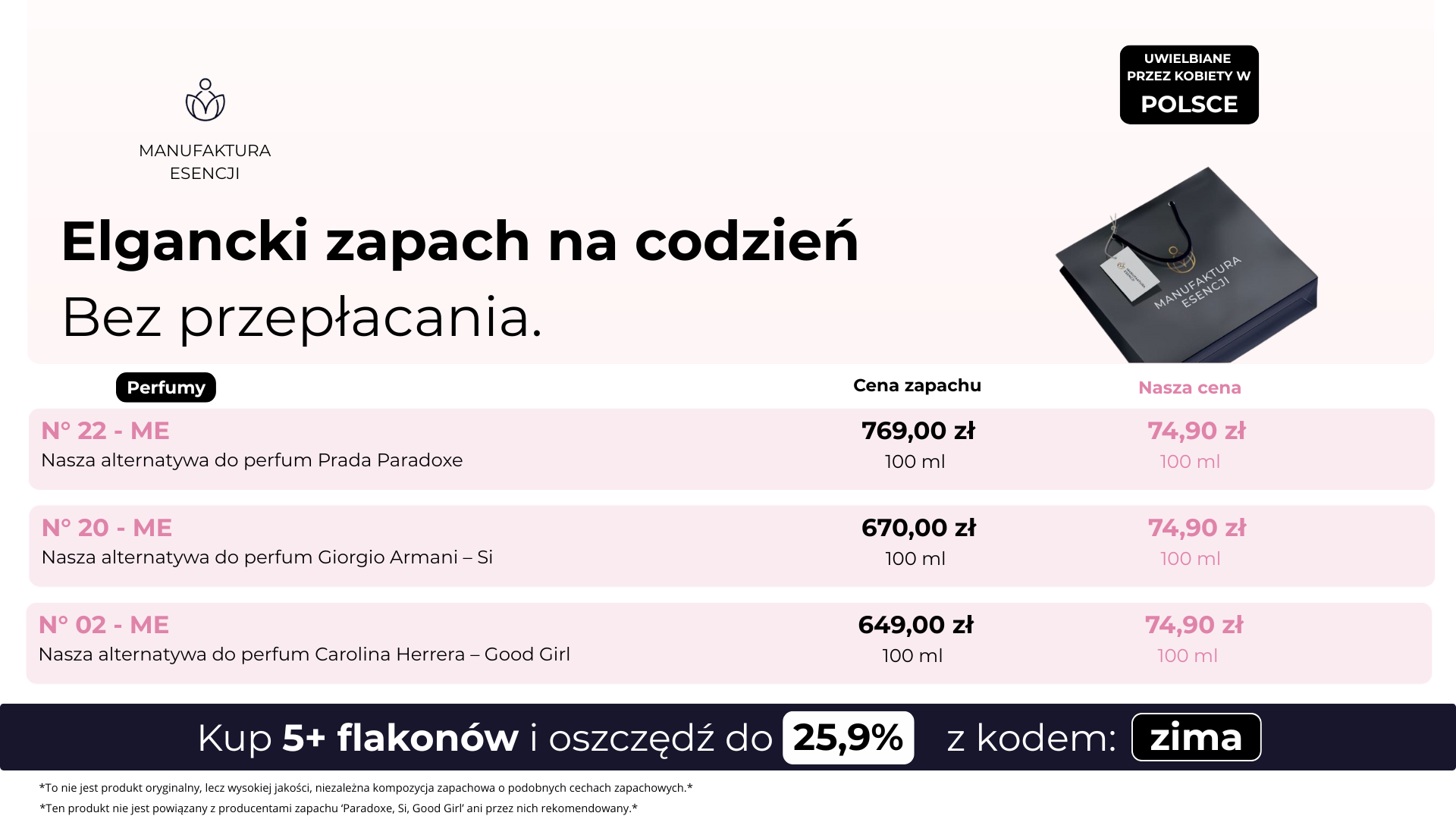 manufaktura esencji - zamienniki perfum- porownanie produktow oryginalnego i zamiennika