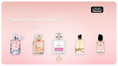 Czym się różni tester od perfum – tester w białym pudełku obok flakonu w opakowaniu
